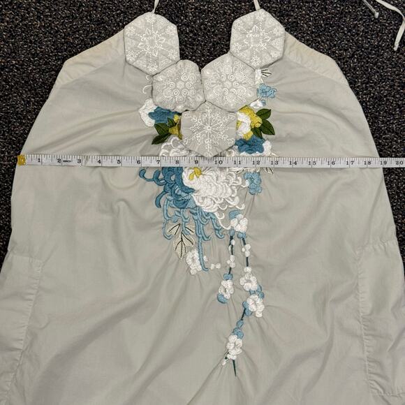 Johnny Was 3J Floral Embroidered Applique Sun Dress Halter Tie Neck Open Back S - Picture 12 of 13